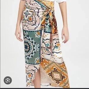 Silvia Tcherassi Bannen Patchwork Wrap Skirt in Green, Mustard & Cream
